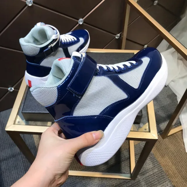 Prada Linea Rossa Navy and White High-Top Lifestyle Sneaker 4