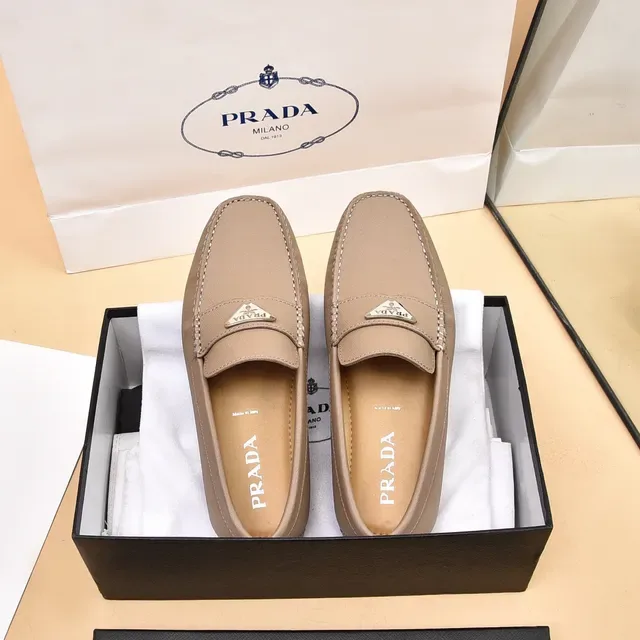 Prada Loafer Beige Moccasin-Stitched Metal Logo Plaque Loafer 2