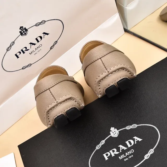 Prada Loafer Beige Moccasin-Stitched Metal Logo Plaque Loafer 3