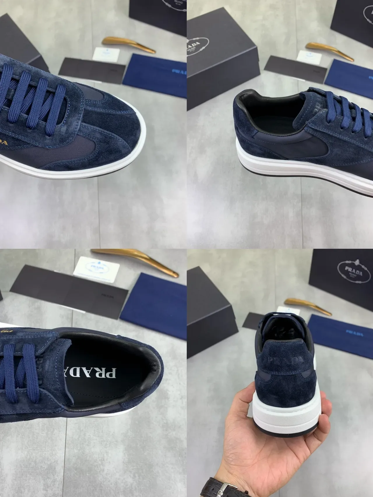 Prada Navy Suede and Nylon Logo Plaque Lifestyle Sneakers 3