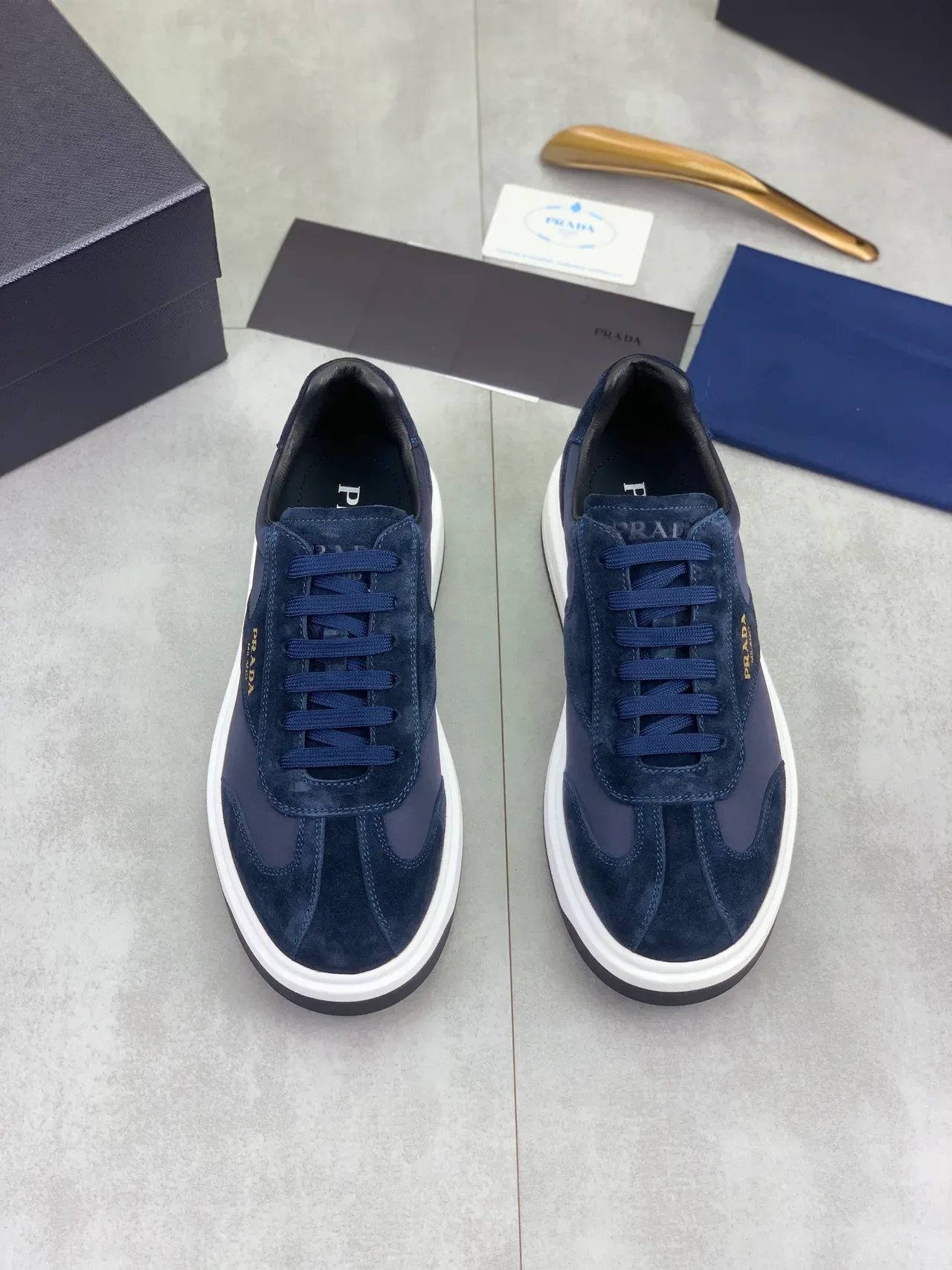 Prada Navy Suede and Nylon Logo Plaque Lifestyle Sneakers 5