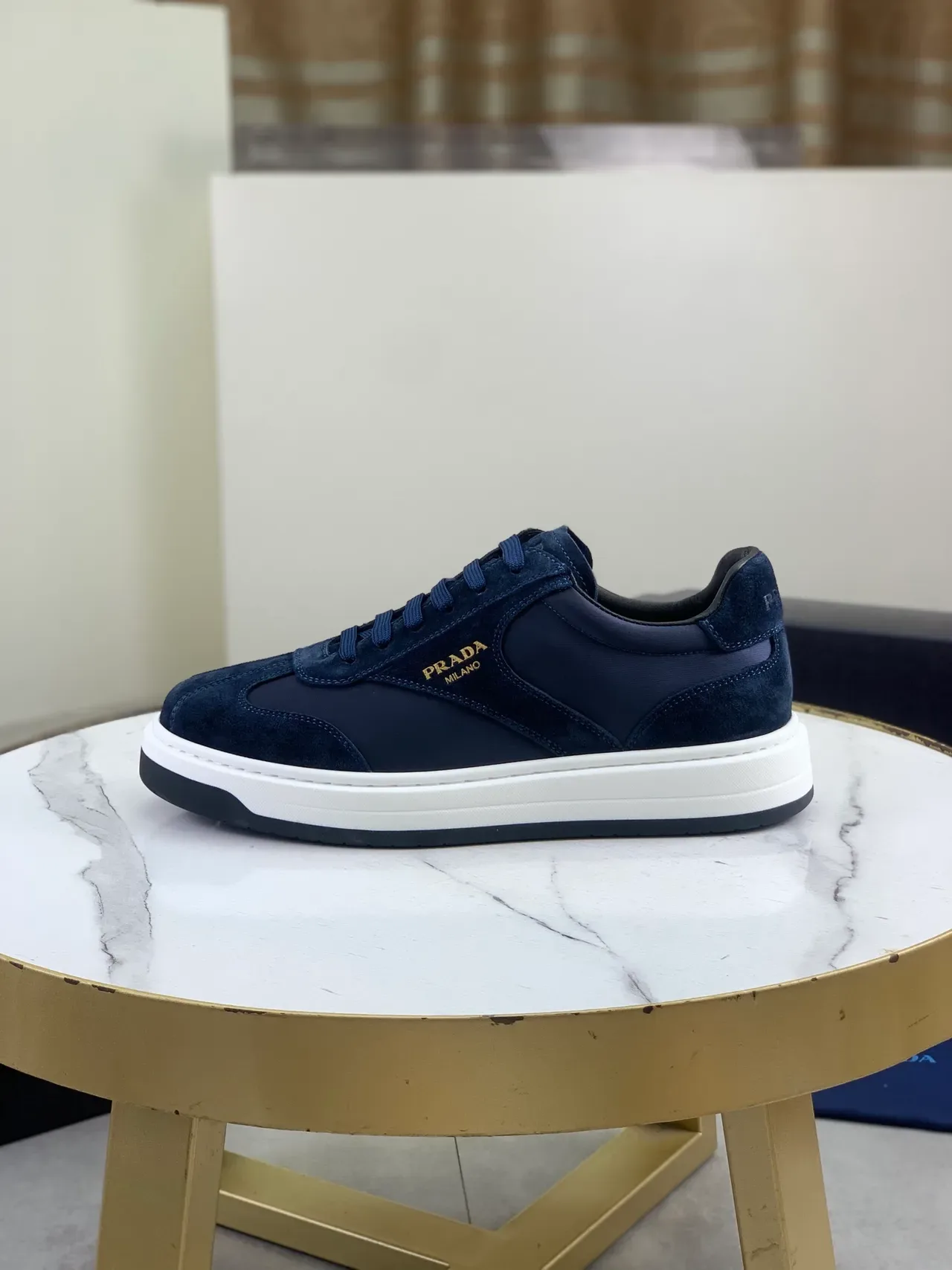 Prada Navy Suede and Nylon Logo Plaque Lifestyle Sneakers 6