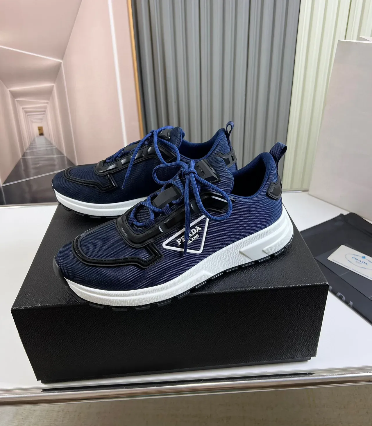 Prada Navy White Mesh Upper Chunky Midsole Sneakers 8