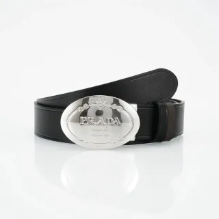 Prada Oval Buckle काला चमड़े का पट्टा