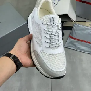 Prada White and Gray Mesh Suede Chunky Sneakers