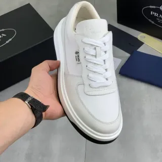 Prada White Black Low-Top Platform Sole Lifestyle Sneakers