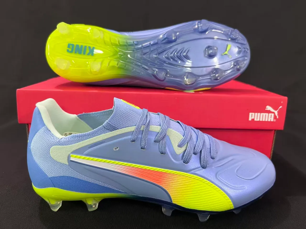 Puma नीला पीला लो-कट निट अपर असममित लेसिंग फर्म-ग्राउंड फुटबॉल जूते 7