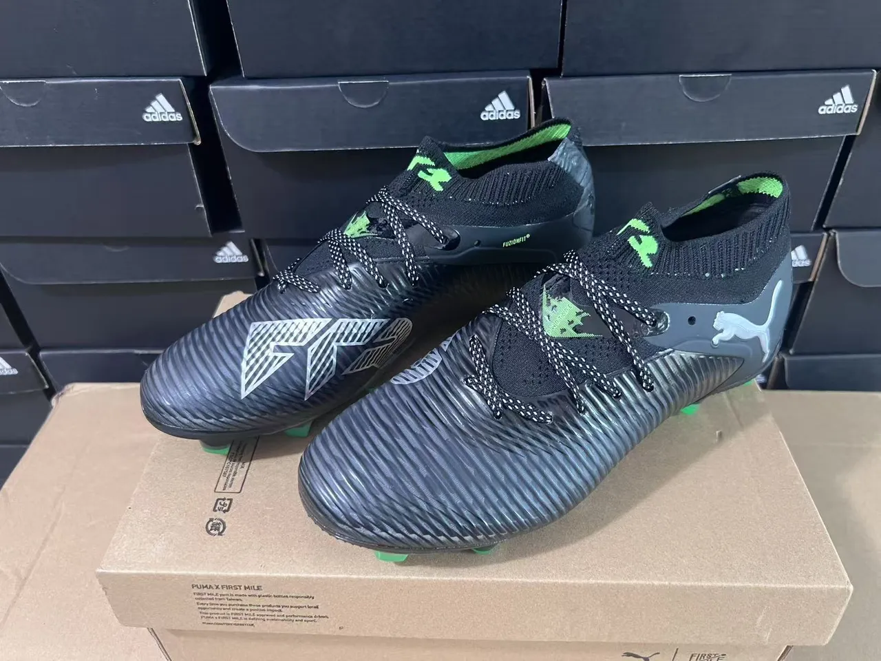 Puma Future Z Black and Green Firm-Ground Soccer Shoes 9