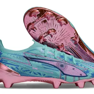 Puma Future Z 蓝粉低帮针织鞋面金属鞋跟支撑 Firm-Ground 足球鞋