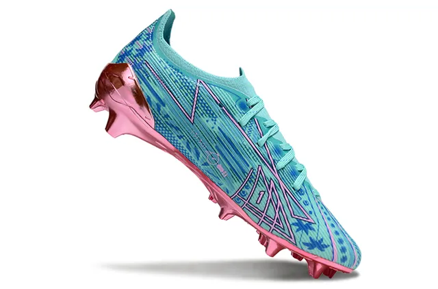 Puma Future Z Blue Pink Low-Cut Knit Upper Metallic Heel Counter Firm-Ground Soccer Shoes 2