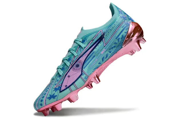 Puma Future Z Blue Pink Low-Cut Knit Upper Metallic Heel Counter Firm-Ground Soccer Shoes 3