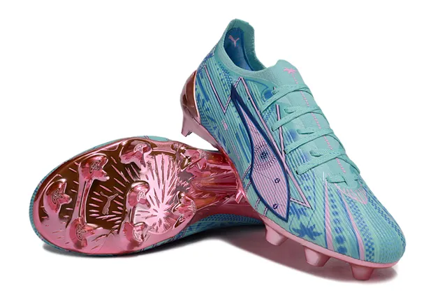 Puma Future Z Blue Pink Low-Cut Knit Upper Metallic Heel Counter Firm-Ground Soccer Shoes 4