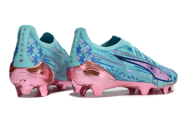 Puma Future Z Blue Pink Low-Cut Knit Upper Metallic Heel Counter Firm-Ground Soccer Shoes 5