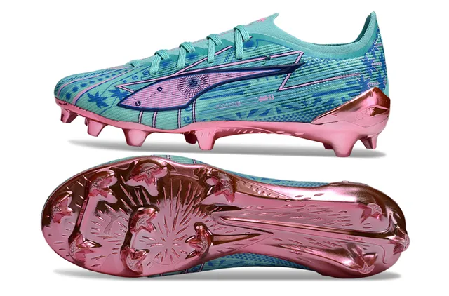 Puma Future Z Blue Pink Low-Cut Knit Upper Metallic Heel Counter Firm-Ground Soccer Shoes 6