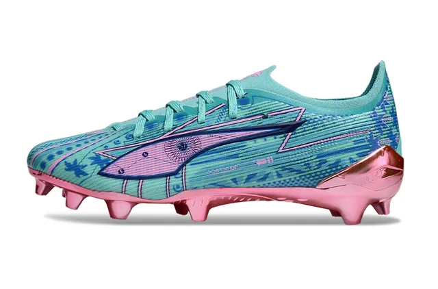 Puma Future Z Blue Pink Low-Cut Knit Upper Metallic Heel Counter Firm-Ground Soccer Shoes 7