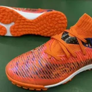 Puma Orange Multicolor Knit Sock-Fit Collar Iridescent Wave-Patterned Upper Turf Soccer Shoes