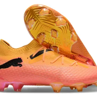 Puma Orange Pink Knit Sock-Fit Upper Translucent TPU Cage Firm-Ground Soccer Shoes