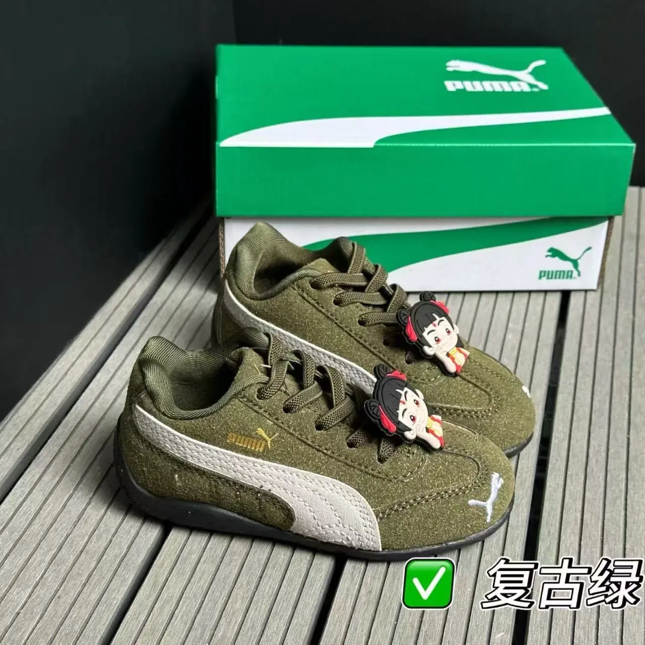 Puma Palermo हरा सफेद लो टॉप स्यूड जैसी ऊपरी जीवनशैली स्नीकर्स 8