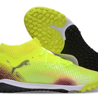 Puma Yellow Black Knit High-Top Collar Textured Wave-Patterned Synthetic Overlay Turf Soccer Shoes