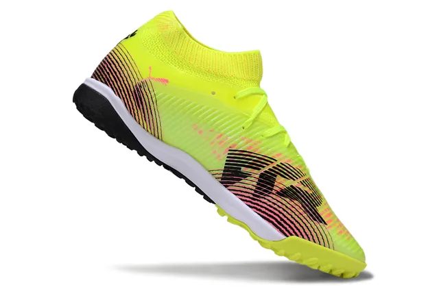Puma Yellow Black Knit High-Top Collar Textured Wave-Patterned Synthetic Overlay Turf Soccer Shoes 2