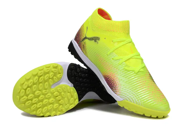 Puma Yellow Black Knit High-Top Collar Textured Wave-Patterned Synthetic Overlay Turf Soccer Shoes 4