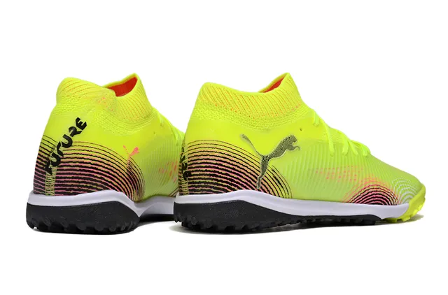 Puma Yellow Black Knit High-Top Collar Textured Wave-Patterned Synthetic Overlay Turf Soccer Shoes 5