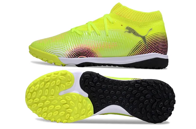 Puma Yellow Black Knit High-Top Collar Textured Wave-Patterned Synthetic Overlay Turf Soccer Shoes 6