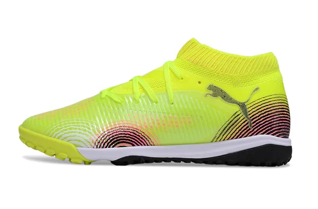 Puma Yellow Black Knit High-Top Collar Textured Wave-Patterned Synthetic Overlay Turf Soccer Shoes 7