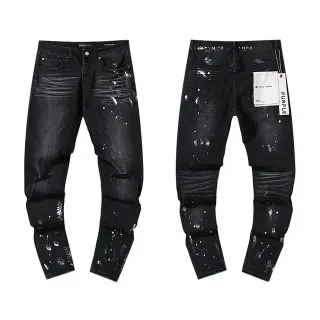 Purple Brand Distressed Paint-Splattered Black Denim Jeans