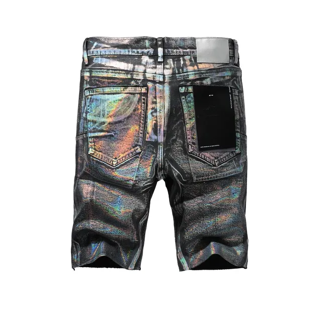 Purple Brand Holographic Iridescent Distressed Denim Shorts 13