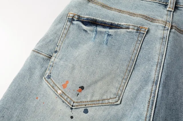 Purple Brand Shorts de denim com salpicaduras de tinta desgastadas de cintura média 3