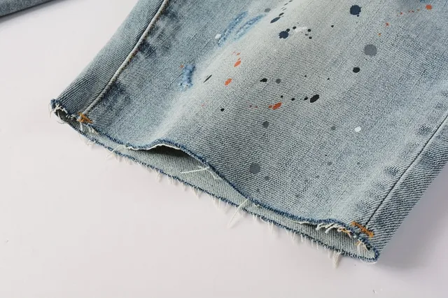 Purple Brand Shorts de denim com salpicaduras de tinta desgastadas de cintura média 5