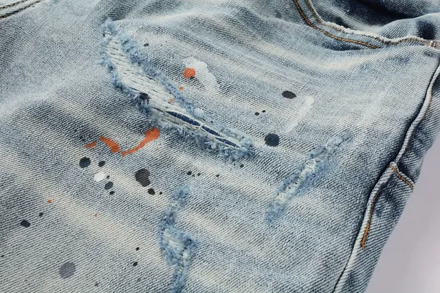 Purple Brand Shorts de denim com salpicaduras de tinta desgastadas de cintura média 6