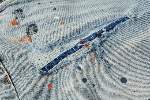 Purple Brand Shorts de denim com salpicaduras de tinta desgastadas de cintura média 7