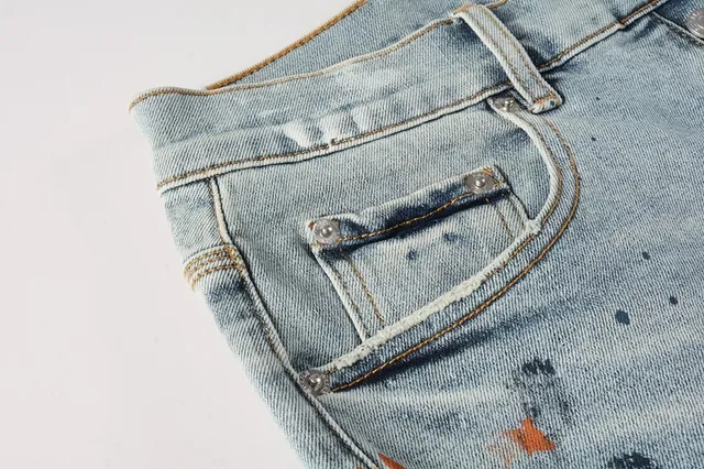 Purple Brand Shorts de denim com salpicaduras de tinta desgastadas de cintura média 8