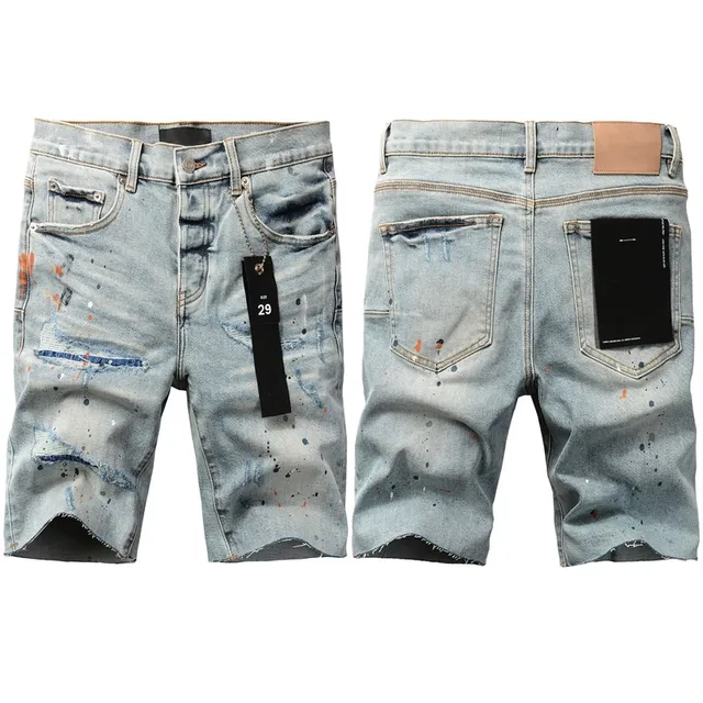 Purple Brand Shorts de denim com salpicaduras de tinta desgastadas de cintura média 13