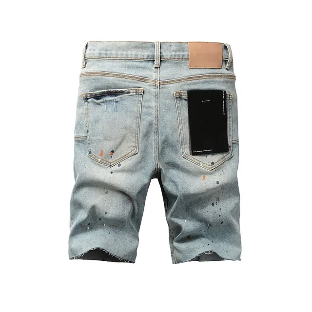 Purple Brand Shorts de denim com salpicaduras de tinta desgastadas de cintura média 14