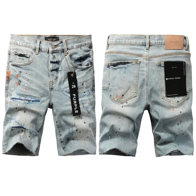 Purple Brand Shorts de denim com salpicaduras de tinta desgastadas de cintura média 15