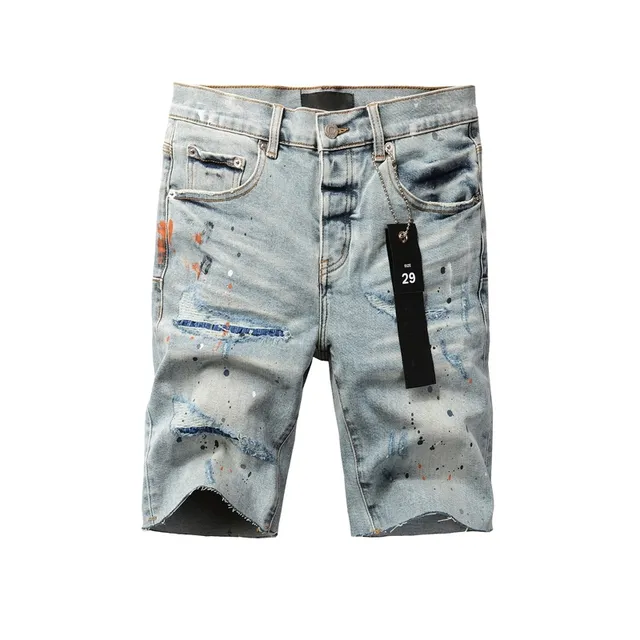 Purple Brand Shorts de denim com salpicaduras de tinta desgastadas de cintura média 17