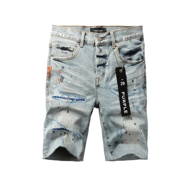 Purple Brand Shorts de denim com salpicaduras de tinta desgastadas de cintura média 18