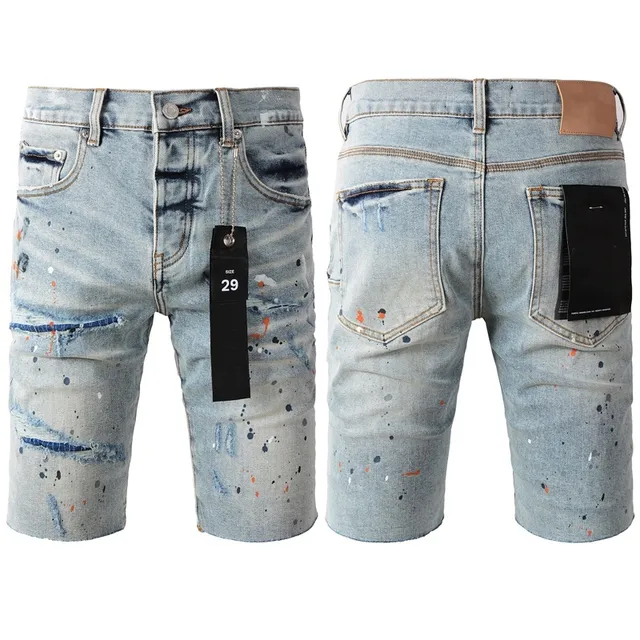Purple Brand Shorts de denim com salpicaduras de tinta desgastadas de cintura média 19