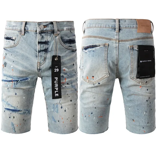 Purple Brand Shorts de denim com salpicaduras de tinta desgastadas de cintura média 21