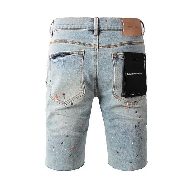 Purple Brand Shorts de denim com salpicaduras de tinta desgastadas de cintura média 22