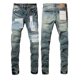 Purple Brand remendado desgastado médio perna reta calça jeans