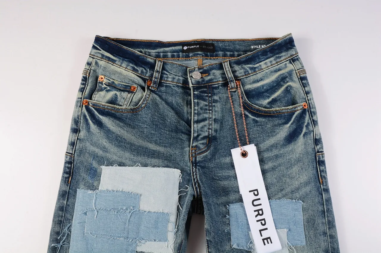 Purple Brand প্যাচওয়ার্ক ছেঁড়া মিড রাইজ সোজা লেগ জিন্স 15