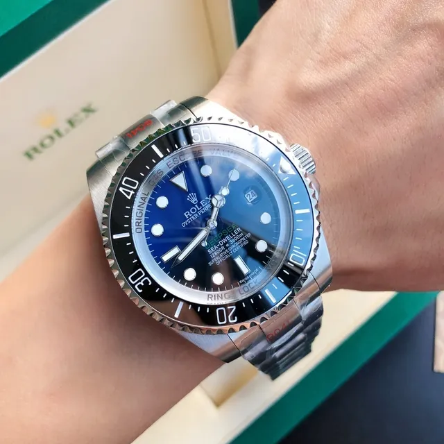 Rolex Deepsea Sea-Dweller وجهة خضراء-سوداء تدرجية سوار مطاطي أزرق ساعة ميكانيكية 5