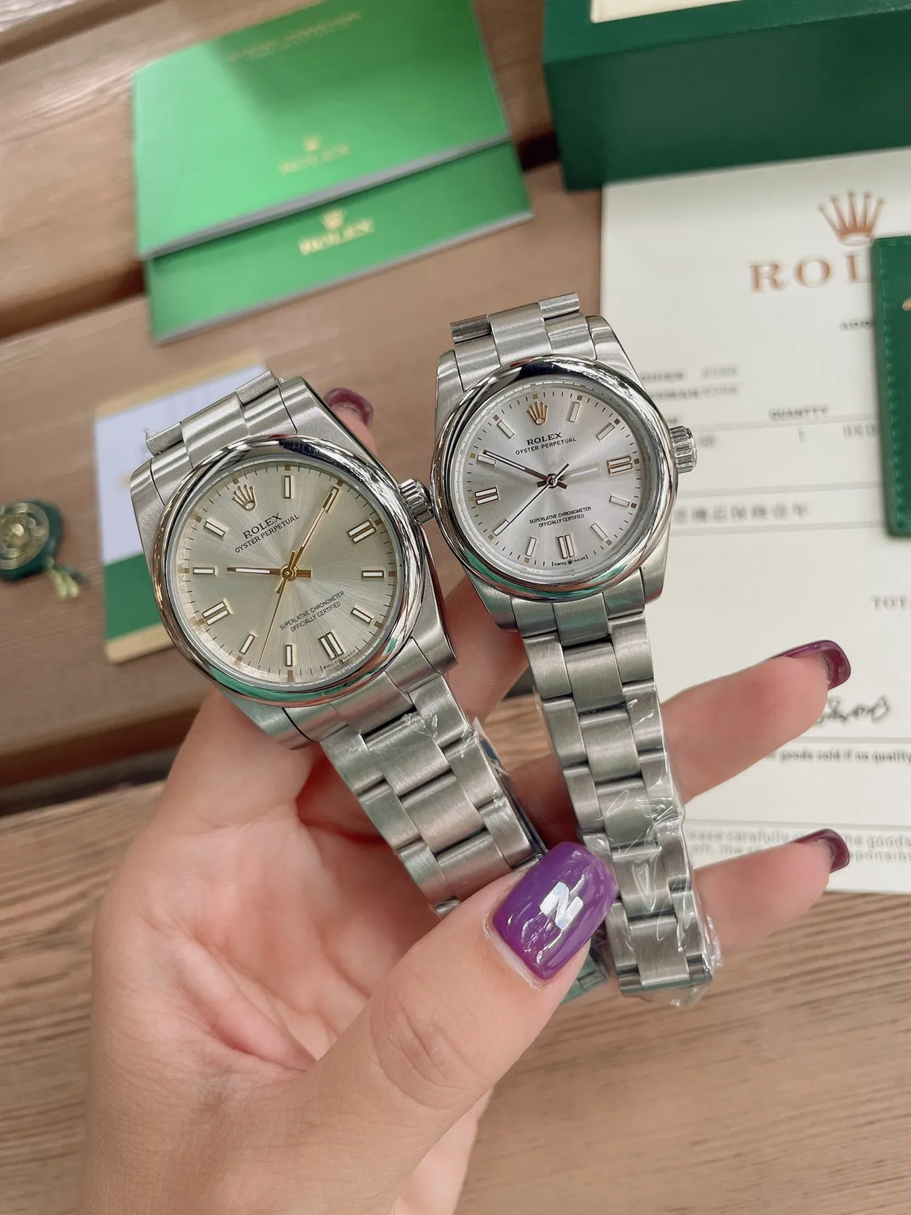 Rolex Oyster Perpetual وجهة فضية ستيل مقاوم للصدأ ساعة ميكانيكية 2