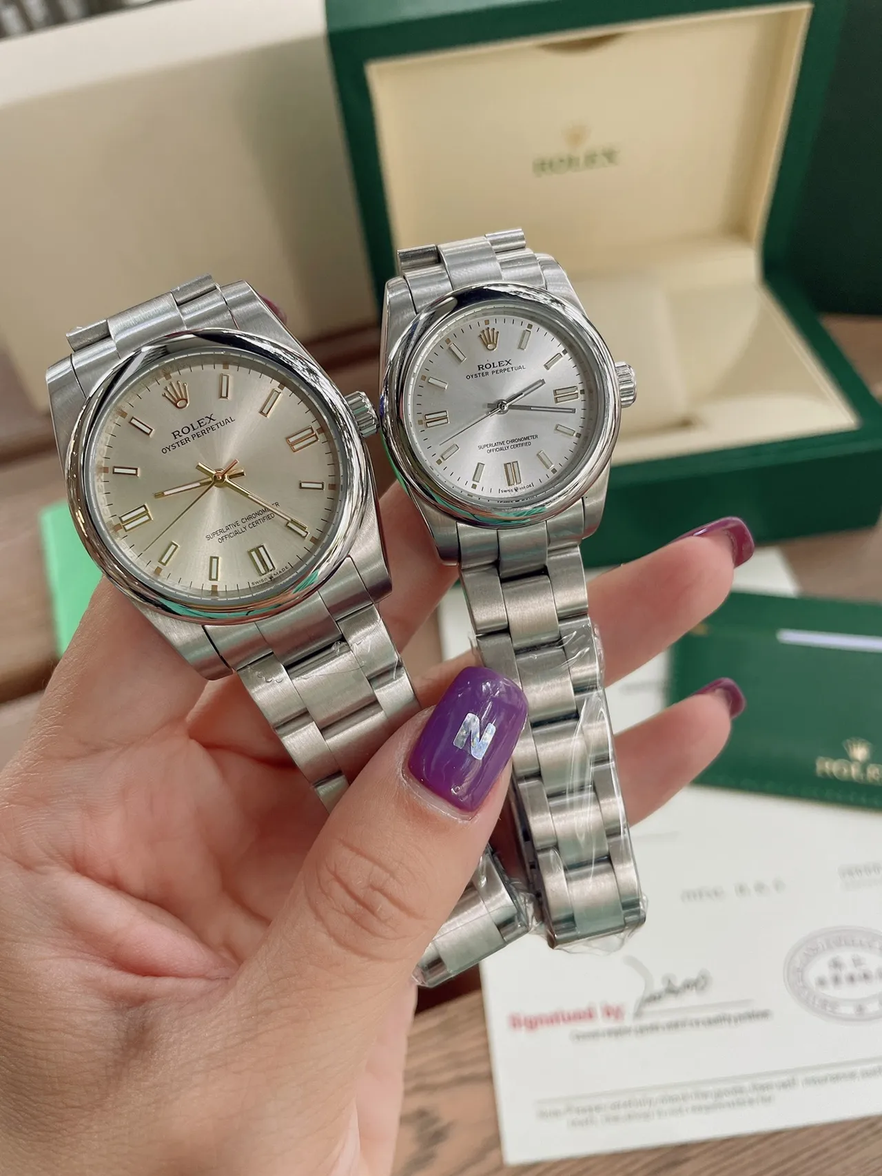 Rolex Oyster Perpetual وجهة فضية ستيل مقاوم للصدأ ساعة ميكانيكية 3