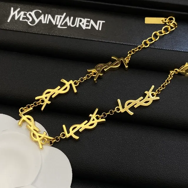 Saint Laurent Gold Monogram Charm Metal Bracelet 2
