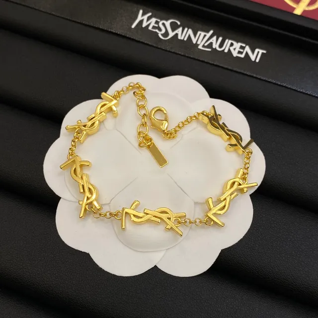 Saint Laurent Gold Monogram Charm Metal Bracelet 4